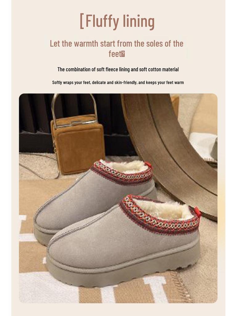 Women's Size 43 Plus Velvet Fur Warm Snow Boots - Thick Sole, Backless, Cotton Slippers