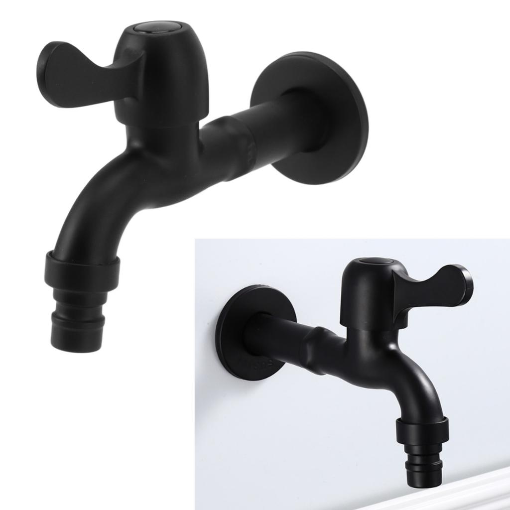 Water Faucet 304 Stainless Steel G1Celsius2 Caliber Wall Mounted Single Cold Water Tap Black