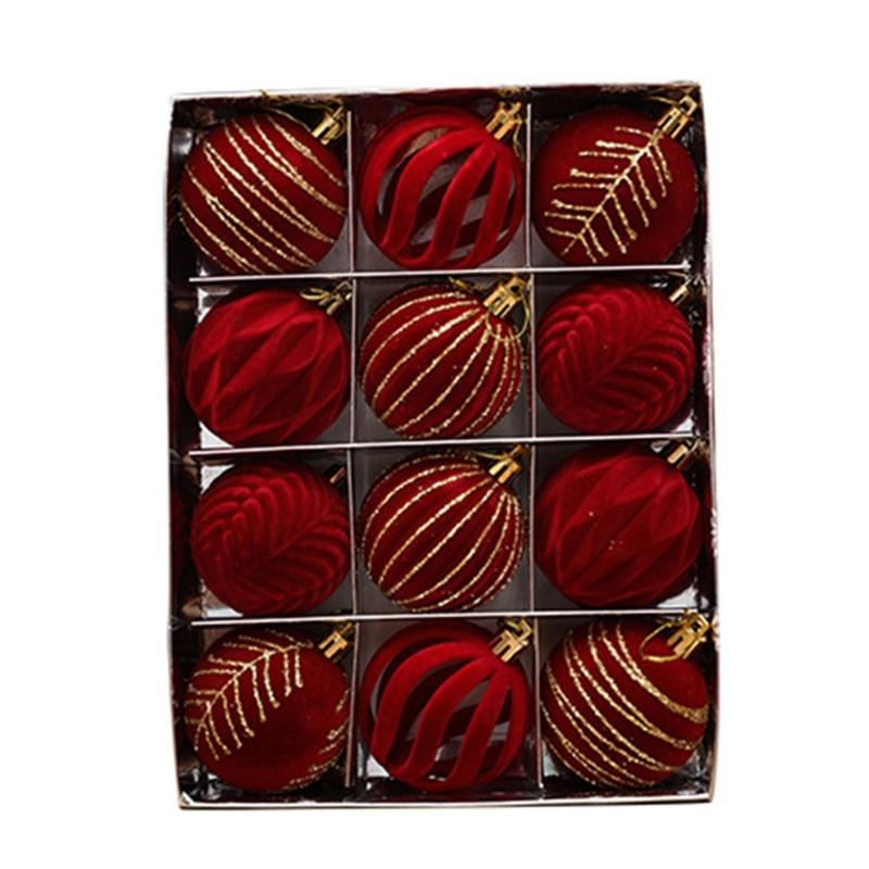 12 pezzi di decorazioni per l'albero di Natale in velluto, palline colorate dipinte, decorazioni festive per la casa e il matrimonio