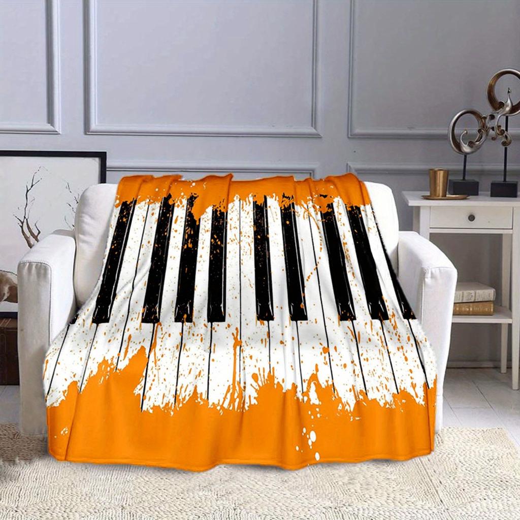 1pc Piano Keys Print Blanket, Soft Warm Throw Blanket Nap Blanket for Couch Sofa Office Bed Camping Travel, Multi-purpose Gift Blanket