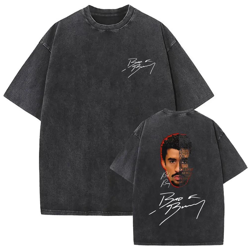 Washed Vintage Rapper Bad Bunny Un Verano Sin Ti Graphic Tshirt Summer Men Women Hip Hop Oversized Street Crewneck T Shirt Tops