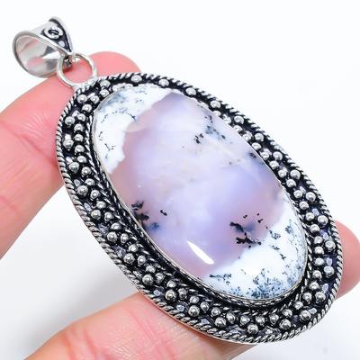 Natural Dendrite Opal Gemstone 925 Sterling Silver Gift Pendant 3.27" P6i79