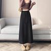 New 2025 Slimming Black High-Waisted A-Line Midi Skirt for Women - Early Autumn Versatile, Lazy Style
