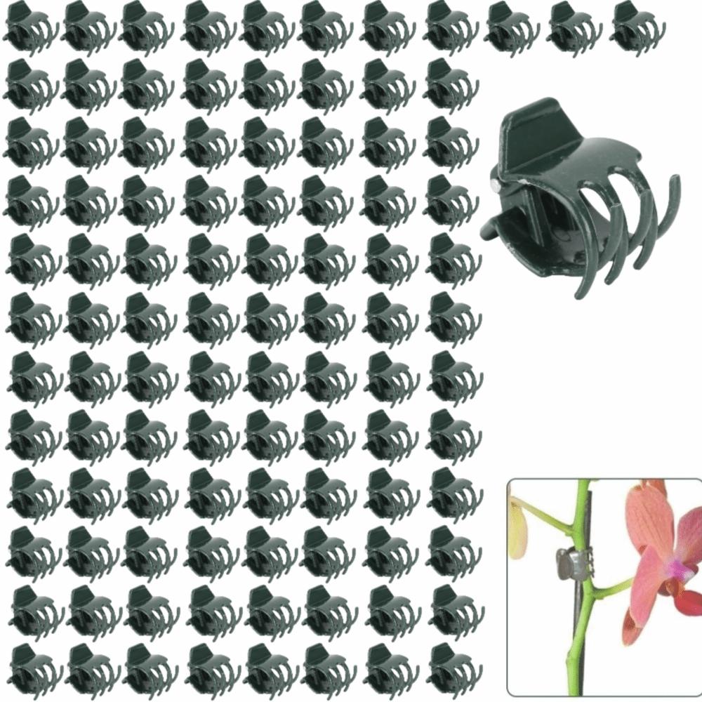 100PCS Plastici Orchid Stem Clips Dark Green Plant Support Clips Durable Plastic Plant Clips