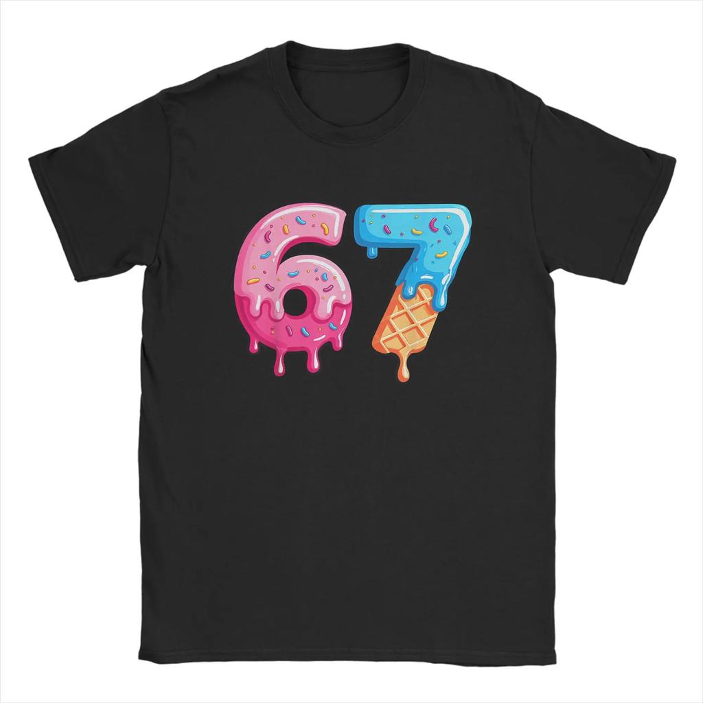 Vintage Womens T-Shirt Beach Six Seven Ice Cream Drip Cool Meme 67 Funny Number T Shirts Tee Shirt for Short Sleeve Tops