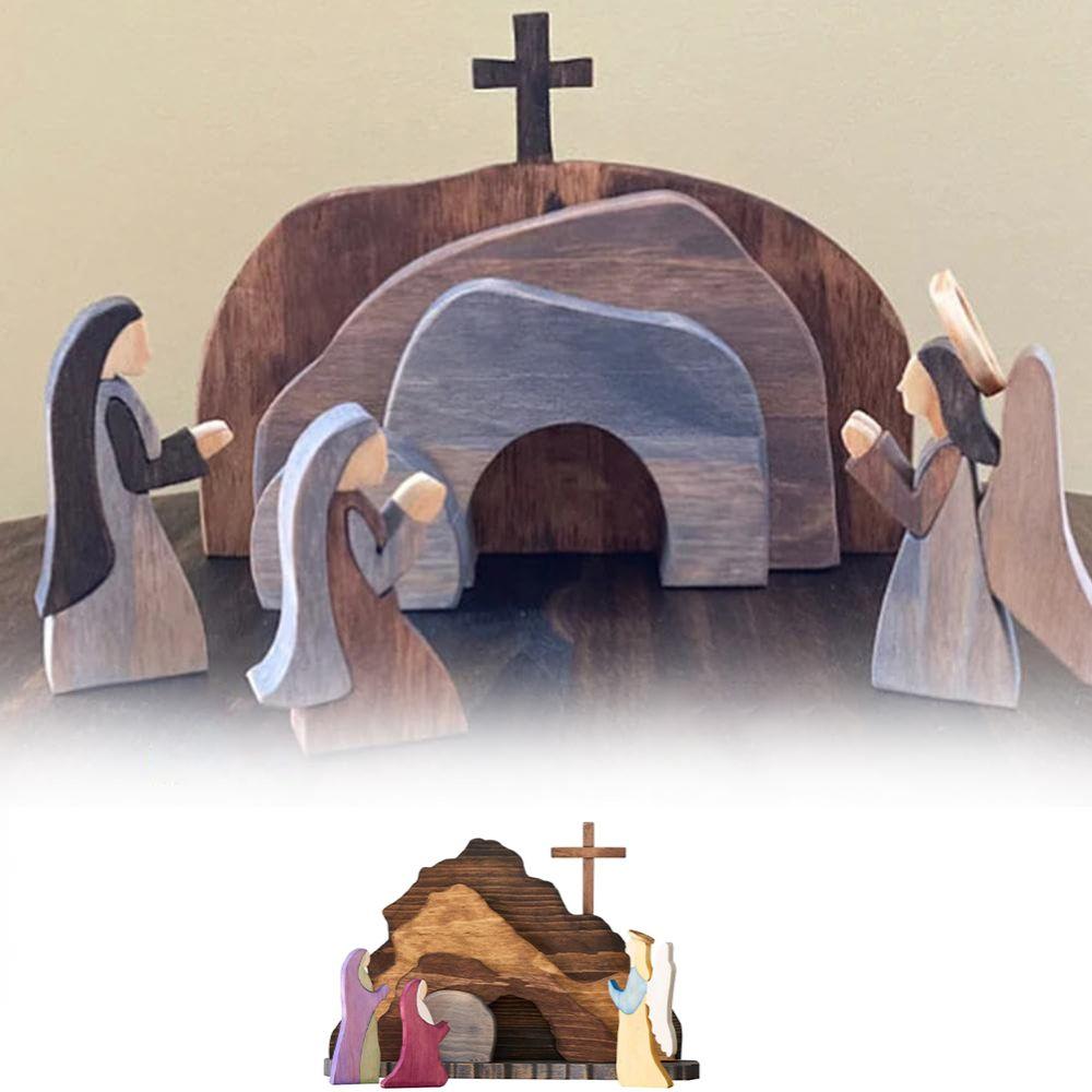 Wooden Empty Tomb Easter Scene Decoration Jesus Nativity Scene Decor  for Desktop Decoration