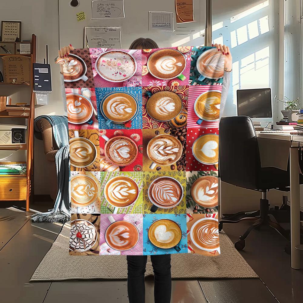 1Pc Coffee Print Flannel Blanket, High quality Comfortable for All Seasons, Home Decor, Warmth and Comfort, Perfect for Gifts