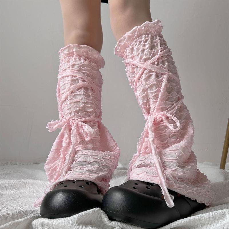 Ballet Dance Leg Warmers Summer Mesh Leg Warmers Flared Leg Sleeves Sweet Bows Lace Up Legwarmers Streetwear for Womens