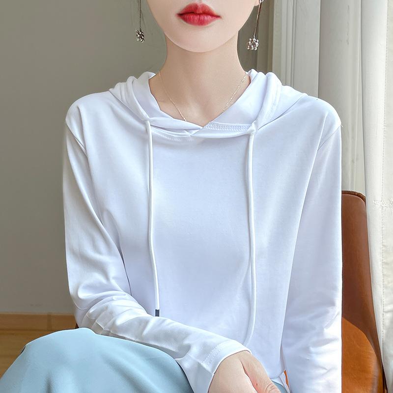 Women's New Hoodie Sweatshirt for Women Spring and Autumn Long-sleeved Knitted Sweater Mercerated Cotton Hooded T-shirt Top Thin