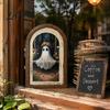 Halloween Entrance Cabinet Decor Ghost/Witch Arched Wall Decor, Cute Ghost Table Sign, Rustic Farmhouse Shelf Retro Room Decorative Hanging