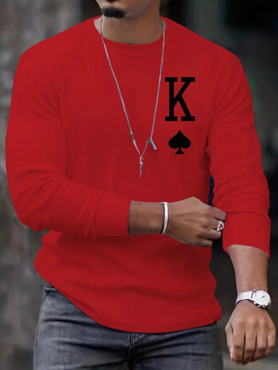 Manfinity Homme Men Poker Cards Printed Long Sleeve Red Tee, Fall S