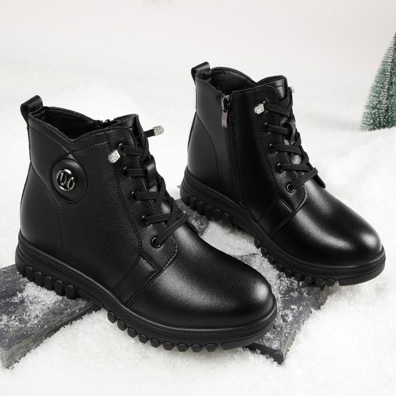 Mom cotton shoes women's autumn and winter velvet women's short boots middle heel  women's boots leather shoes    and elderly women's shoes