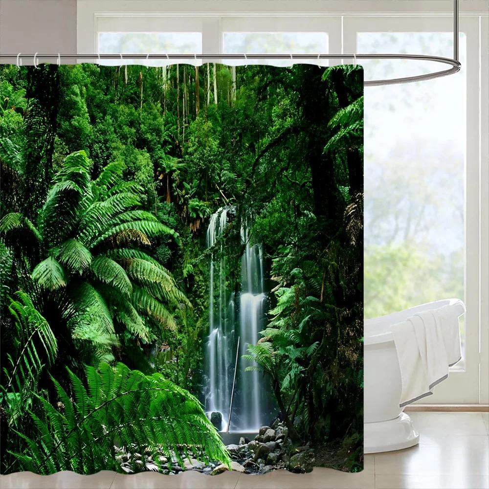 Tropical Forests Shower Curtain Aesthetic Woods Bird Fabric Bathroom Curtain Natural Scenery Home Decor Bathroom Accessories Set