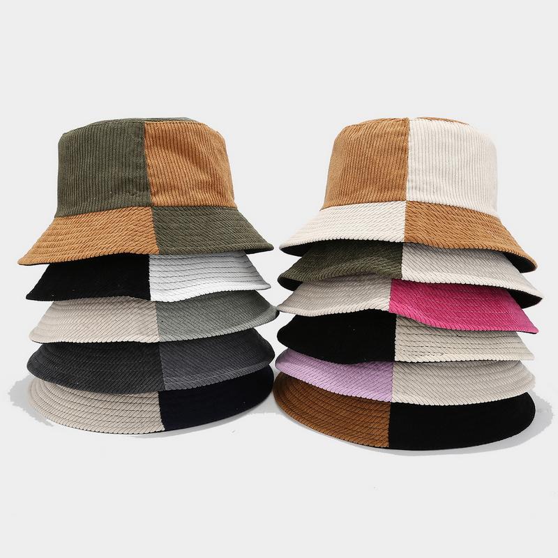 GEMVIE Unisex Bucket Hat Outdoor Casual Patckwork Corduroy Fisherman Hats for Women Men