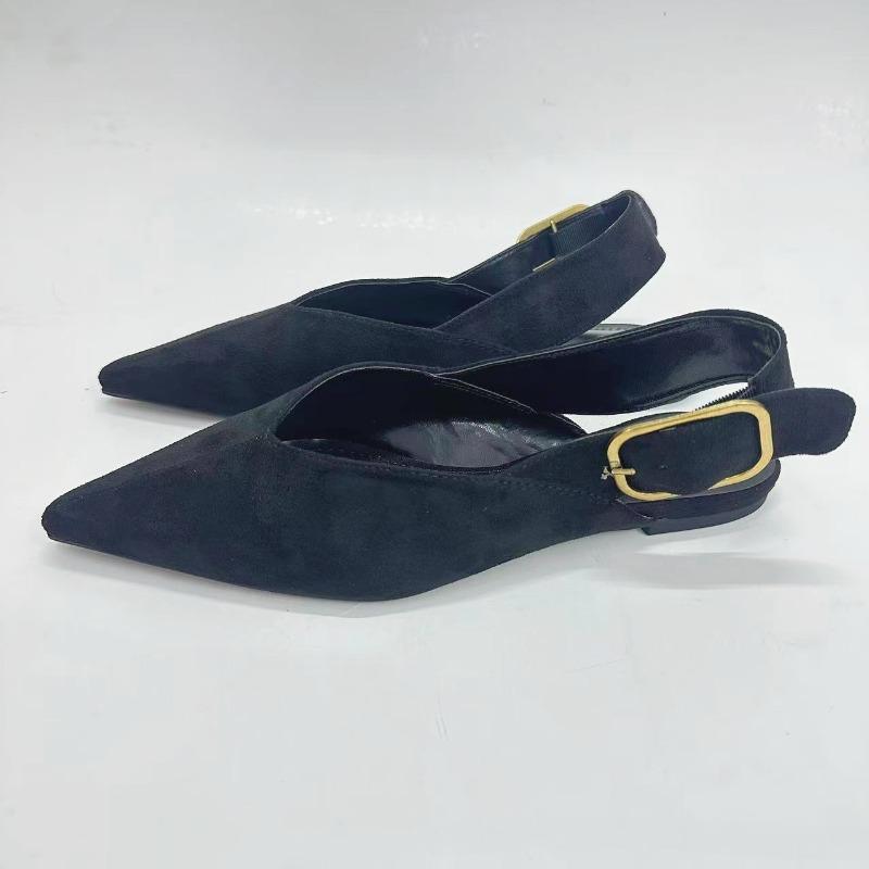 

Pointed Toe Women Slingback Flats Back Strap High Quality Faux Suede Casual Daily Retro Female Roman Shoes 35 чорний