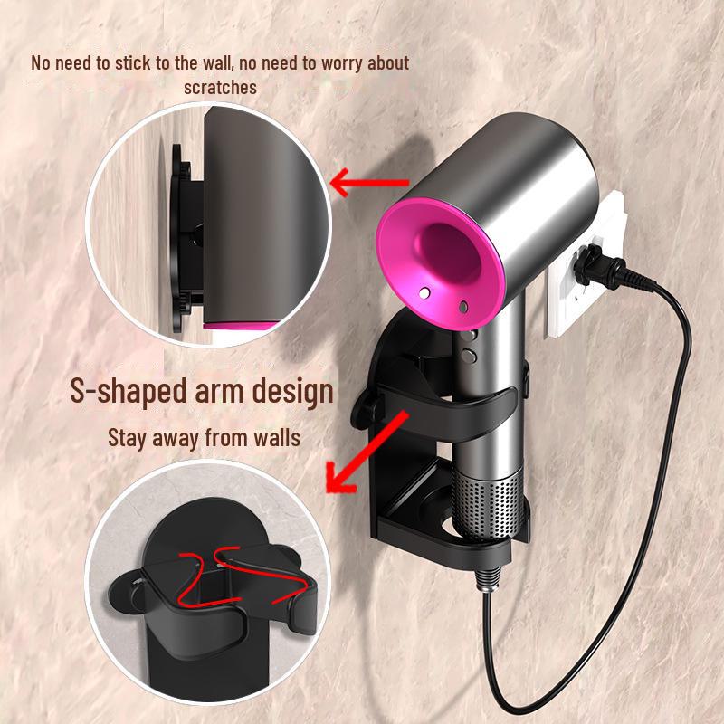 Punch-Free Multi-Function Wall-Mounted Hair Dryer Rack for Bathroom