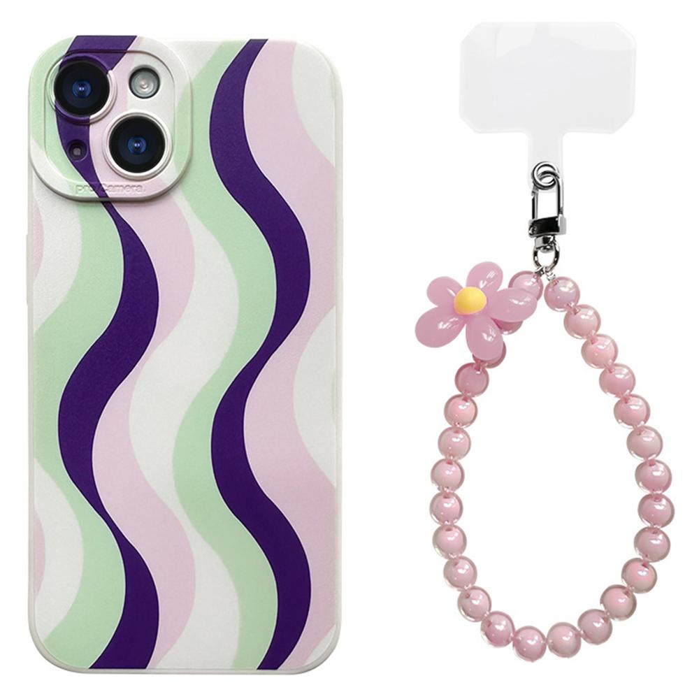 

For iPhone 15 Case with Phone Tether Tabs Protective TPU Phone Cover Wave Pattern Design Pink Pink