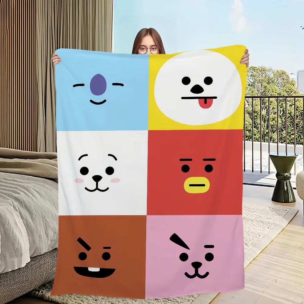 Cute Kpop Flannel Warm Comfort Soft Face Plush Throw Blanket for Living Room Office Bedroom Travel Gift BBTS