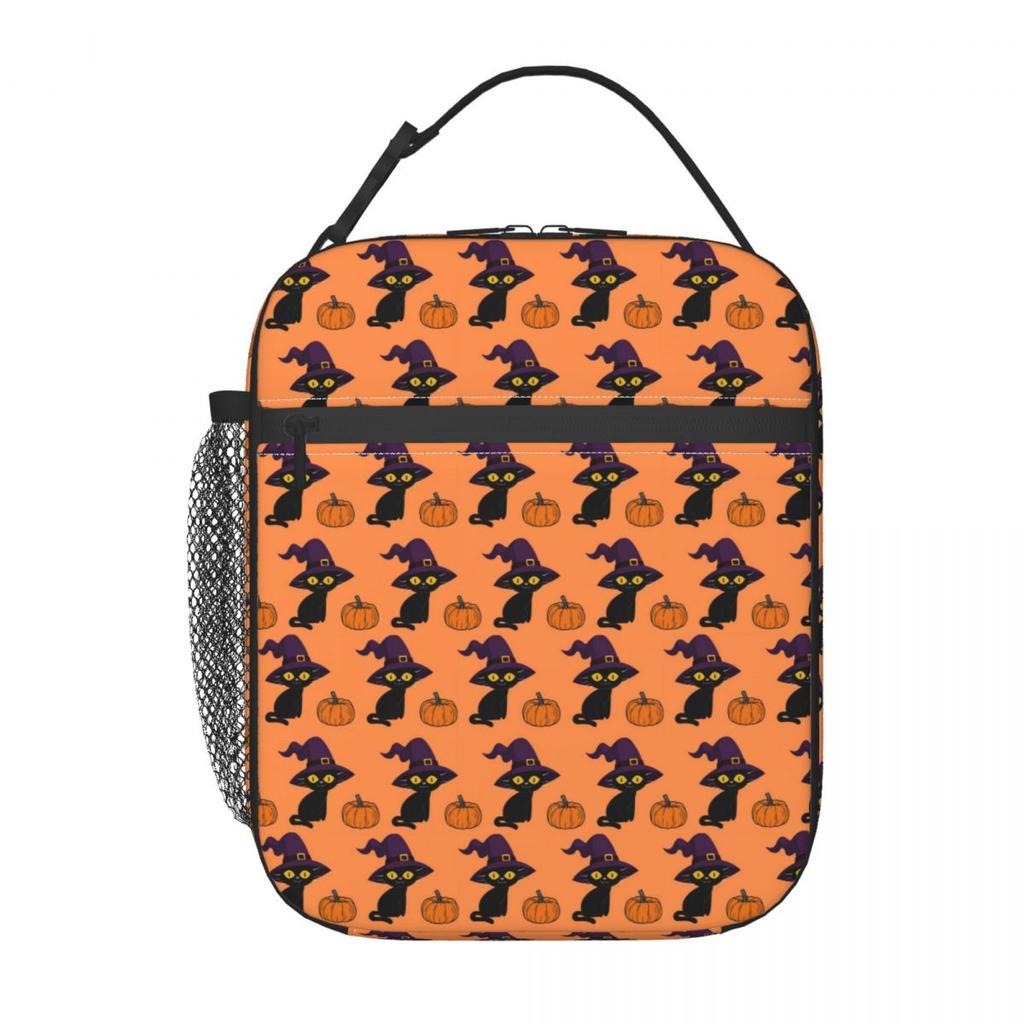 Sac à lunch isotherme à motif sorcière chat noir citrouille Halloween pour femmes et enfants, étanche, pour femmes et enfants.
