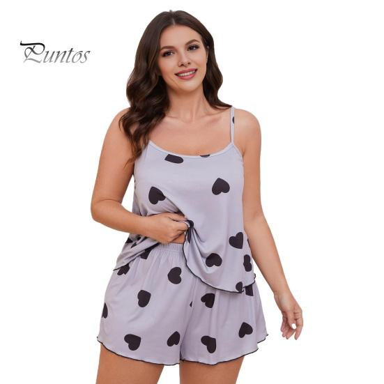 

2 шт./комплект женский жилет шорты костюм без воротника без рукавов принт в виде сердца топ с высокой талией короткие брюки домашняя одежда одежда для отдыха летняя одежда для отдыха XXXXL серый