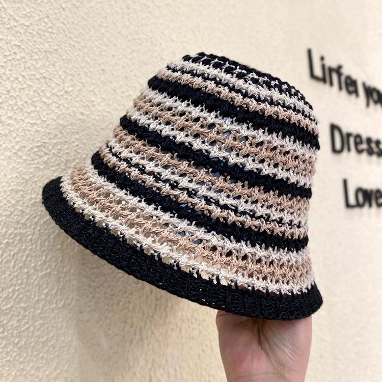 Spring and Summer Knitted Bucket Hat Color Matching Shows the Face Small Seaside Vacation Sunshade Anti-sun Hat Bucket Hat Tide