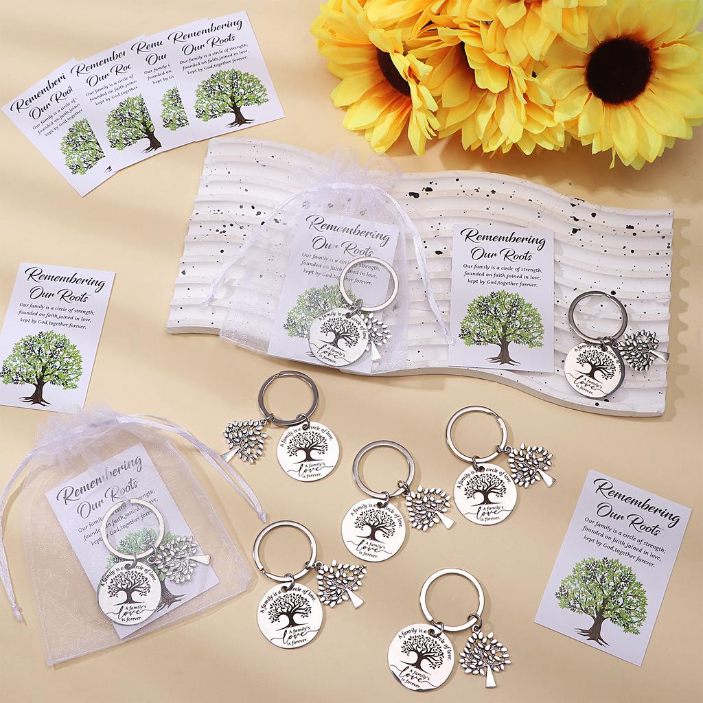 30/50 Sets Family Reunion Gifts Bulk-Family Tree Keychain Remembering Our Roots Cards Organza Bag