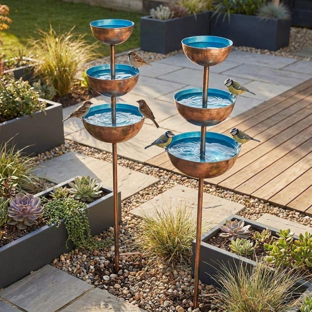 Vintage Iron Garden Rain Catcher Three-layer Bowl Bird Feeding Station Bird Water Bowls Courtyard