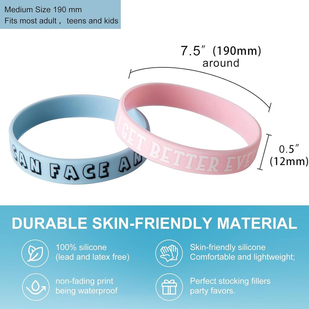 QEERBSIN 100 Pieces pirational Quote Wristbands -Bulk Pack Colored Motivational Bracelets- Stretch Unisex Wristbands for Men Women Teen Gifts, Party