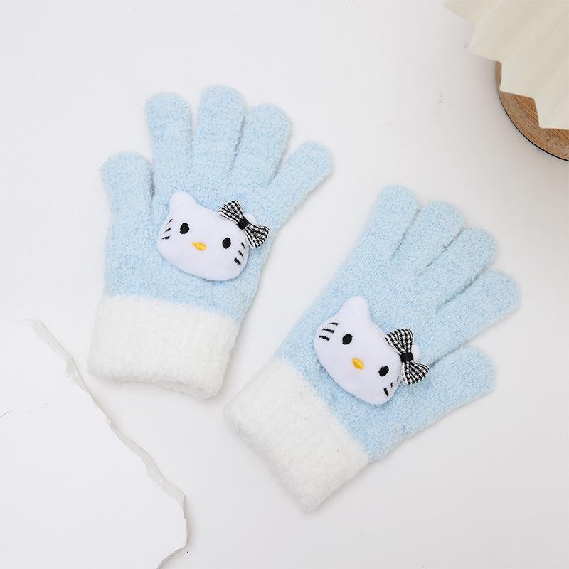 

Cute and Cute Color Matching Kai T Cat Five Finger Gloves Autumn and Winter Warm and Thickened Writing Finger Gloves for Boys and Girls one size