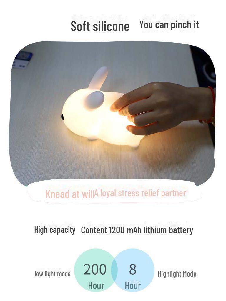 Lumină de noapte colorată cu iepure de jad - lampă LED cu telecomandă, reîncărcabilă, drăguță de desene animate pentru noptieră sau creșă