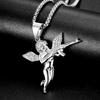 Hip Hop New Jewelry Titanium Steel Gold Plated Diamond Revenge Angel Pendant Necklace