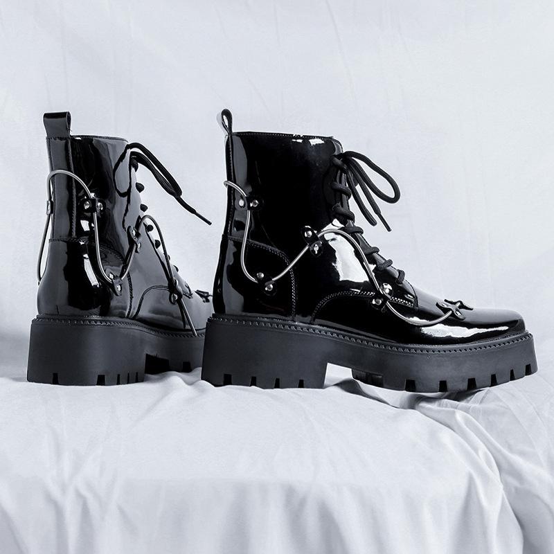 

Нишевые дерби на платформе в британском стиле, квадратный носок, лакированная кожа, мужская деловая повседневная обувь, ретро-ботинки 58002-R 38