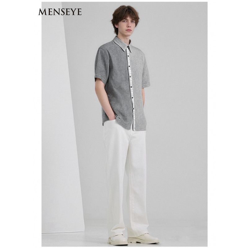 Menseye Men's Short-Sleeved Shirt Men's Summer New Product Lapel Color-Blocking Business Casual
