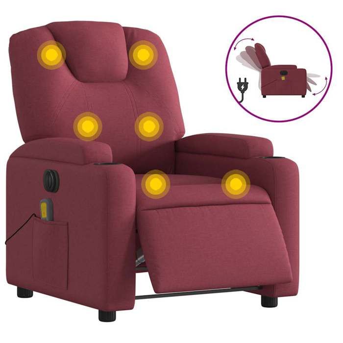 VidaXL Electric Reclining Massage Armchair Bordeaux Red Fabric 3204359