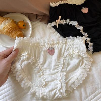 Japanese Sweet Strawberry Lace Trim Women's Panties - Cute, Comfortable, Soft Triangle Design for Summer.
