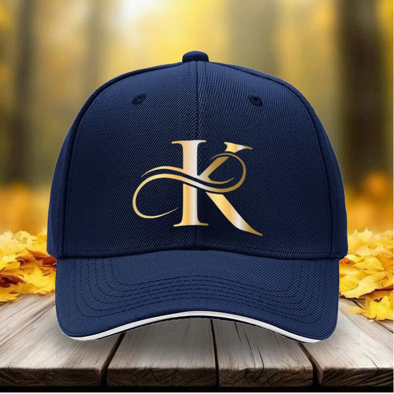 New Unisex Adjustable Baseball Cap With Golden K Letter Print For Outdoor Casual Sports Daily Wear