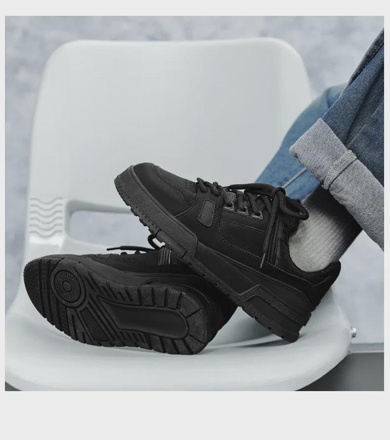 Men's 2024 Trendy Leather Sneakers: Casual, Soft Sole Sports Shoes for Kitchen or Everyday Wear