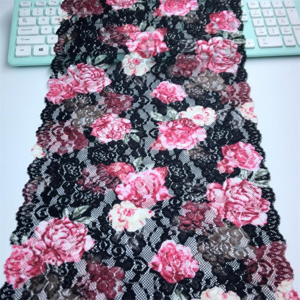 27cm Wide Printed Elastic Lace, DIY Stretch Sewing Lace Fabric for Lingerie, Bra, Underwear, Dress, Garment, Crafting