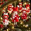 Natural Wood Craft Decor Red And White Doll Hanging Pendants for Christmas Tree Decorative Wooden Girls Festive Party Supplies Ornament Seasonal