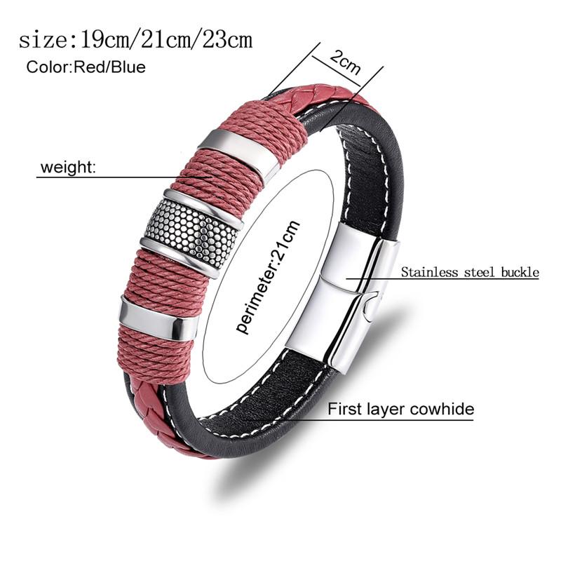 Punk Multilayer Braid Genuine Blue Leather Bracelet Titanium Stainless Steel Magnetic Buck Bracelet Men Homme Pulseras