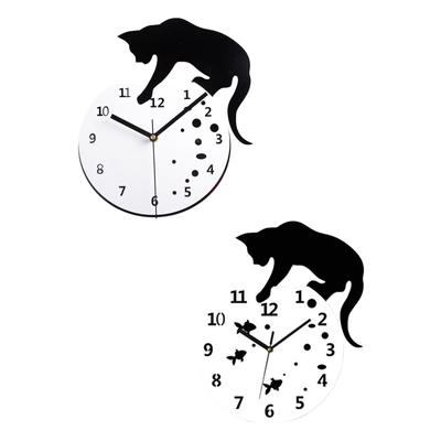 Non Ticking Cat Wall Clock Living Room Decor, Modern Silent Hanging Clock Analog Clock for Home,Office, School,Hotel,Bathroom