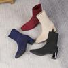 Women's Stretch Boots 2026 New Autumn Knitted High Heel Socks Boots Women Large Size Square Toe Fashion Boots Women Botas Mujer