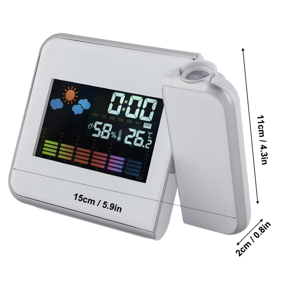 Digital LED Weather Forecast Projector Calendar Humidity Display Alarm Clock(Black)