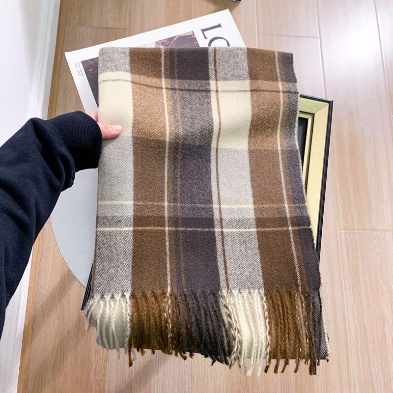 Women's Faux Cashmere Plaid Scarf - Korean Style, Thick & Warm Autumn/Winter Shawl