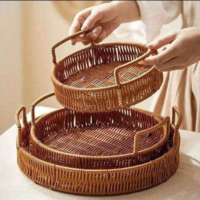 Rattan-Aufbewahrungskörbe, gewebte Aufbewahrung für Desktop-Snacks, Trockenfrüchte, Snacks, Aufbewahrung von Obst, Geschenkteller, Nachmittagstee-Körbe