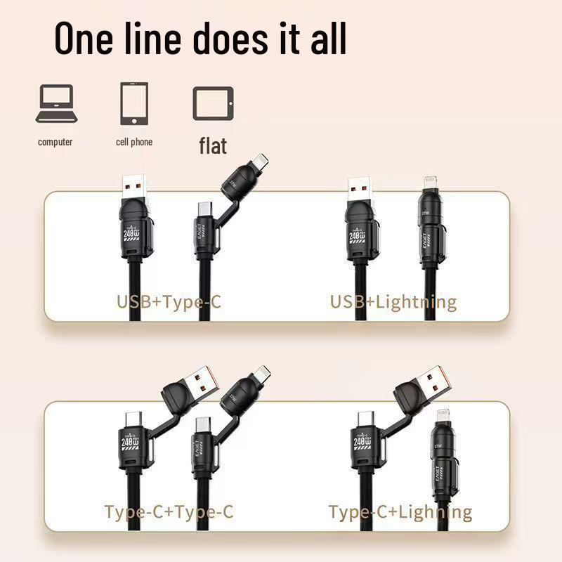 

2m 4-in-1 Fast Charging Spring Cable, Type-C for Apple & Android CarPlay 2-meter Bullet Spring Cable чёрный