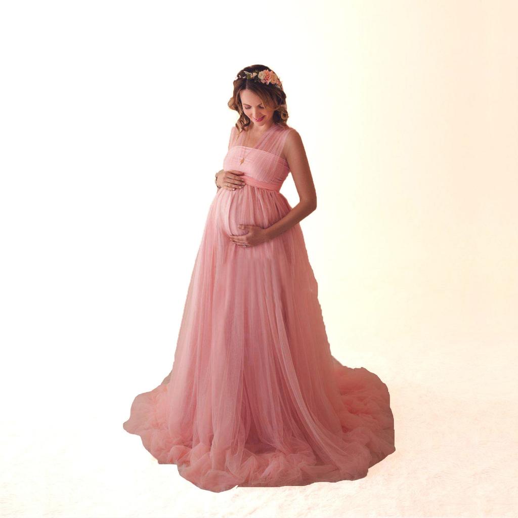 Women Pregnant Lace Long Splicing Tie Dress Maternity Photography Props Clothes