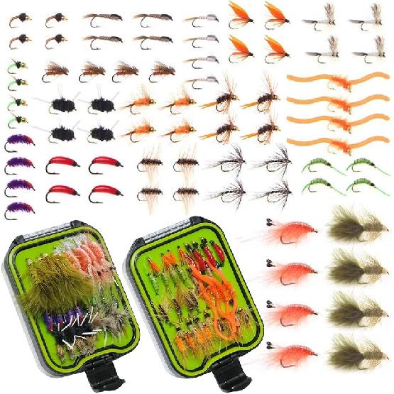 Maxcatch Fly Fishing Flies Kit 120pcs Handmade Assortment Dry/Wet Flies, Nymphs, Streamers with Fly Box Included Flies Assortment 72 Flies