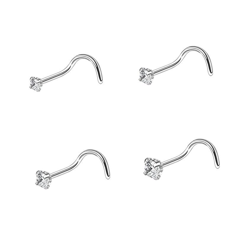 Zircon Stainless Steel Nose Stud & Nose Ring Set: 12 Style Options - Straight, Curved, L-Shaped Bars, and Combo Packs