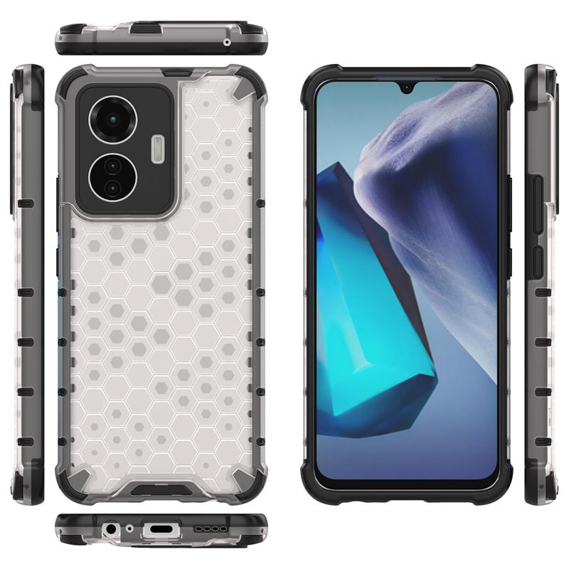 Shockproof Transparent Case For Vivo T1 Snapdragon 680 Honeycomb Armor Case Vivo T1 Snapdragon 680 Case Cover For Vivo T1 44W